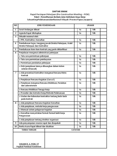 Pre Construction Meeting Checklist Template