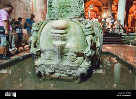 Medusa head pillar at the Basilica Cistern in Istanbul Turkey Stock Photo - Alamy