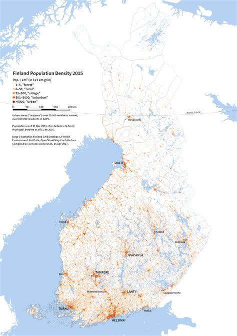 Population density map of Finland, 2015 [OC] : Finland