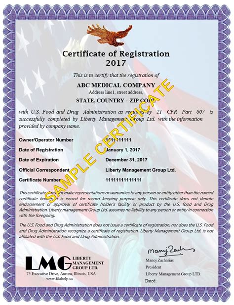 Certificate of FDA Registration - fdahelp.us