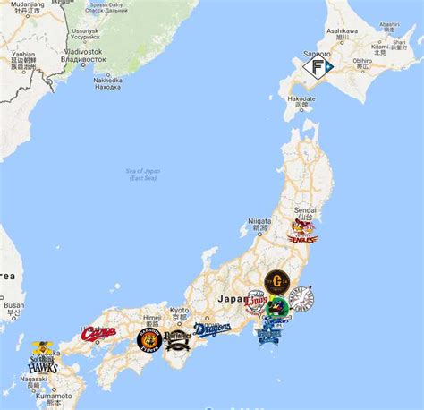 Nippon Professional Baseball Map | Teams | Logos - Sport League Maps