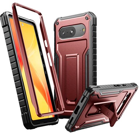 ExoGuard For Google Pixel 8 Case, Rubber Shockproof Full-Body Phone Case with Kickstand (Red ...