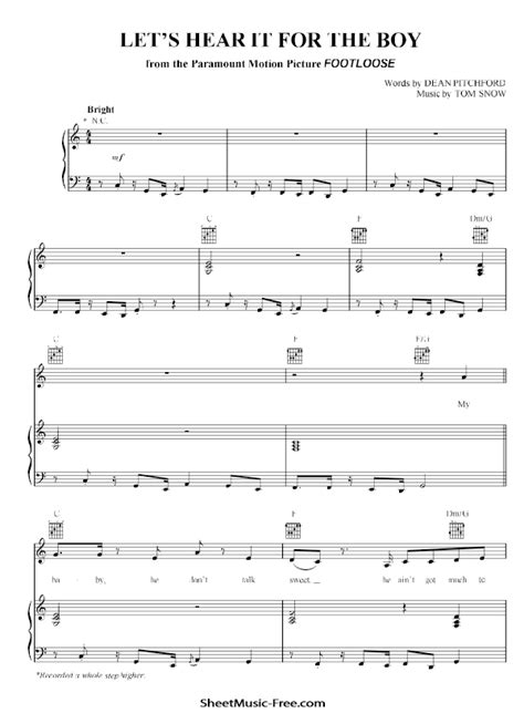 Let's Hear It for the Boy Sheet Music Footloose - ♪ SHEETMUSIC-FREE.COM