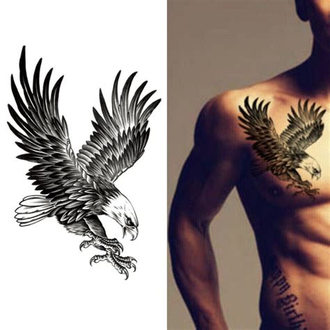 Temporary Large Realistic Eagle Tattoo Black Bird Tattoos Art ...