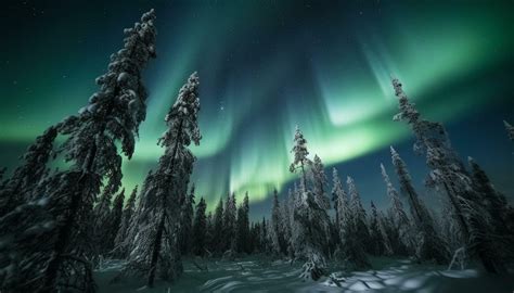 Night sky glows with aurora over snowy forest generated by AI 24716930 Stock Photo at Vecteezy