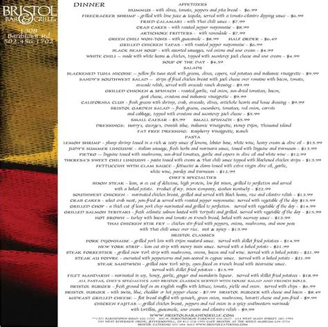 Bristol Bar & Grille Menu, Menu for Bristol Bar & Grille, The Highlands/Bardstown Rd, Louisville ...