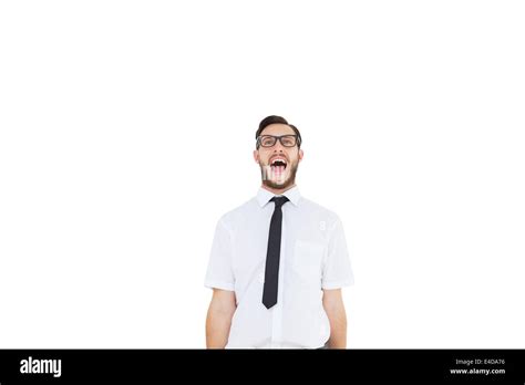 Geeky young businessman shouting loudly Stock Photo - Alamy