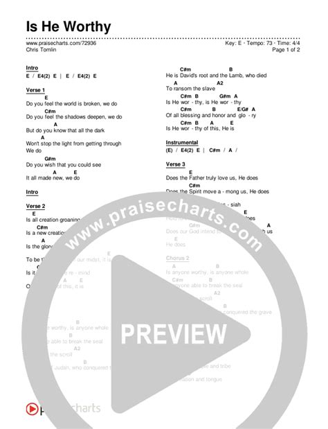 Is He Worthy Chords PDF (Chris Tomlin) - PraiseCharts