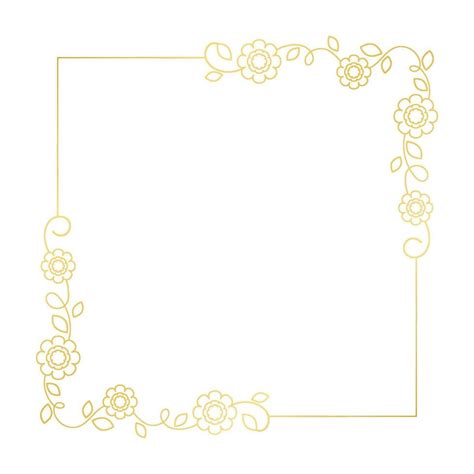 Gold floral square frame. Elegant line border, leaves and flowers ...