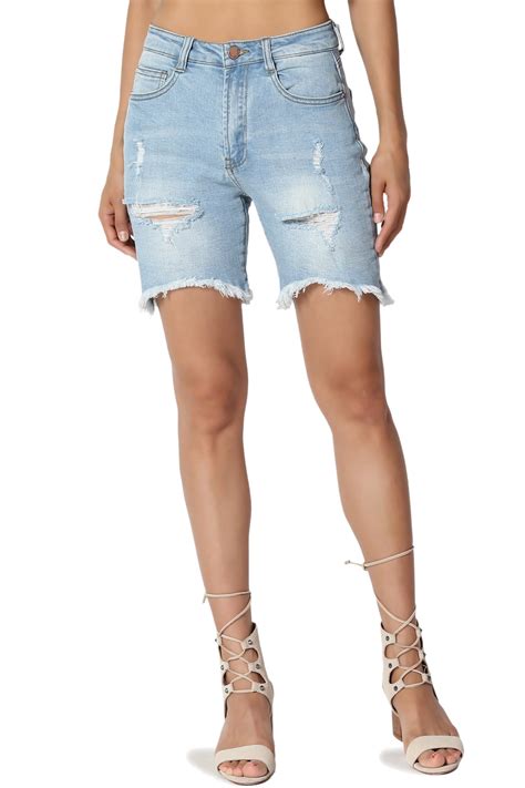 TheMogan - TheMogan Women's High Waisted Distressed Ripped Jean Stretch Long Denim Shorts ...