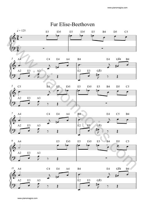 Printable Fur Elise Sheet Music Permission Granted For Instruction, Public Performance, Or Just ...