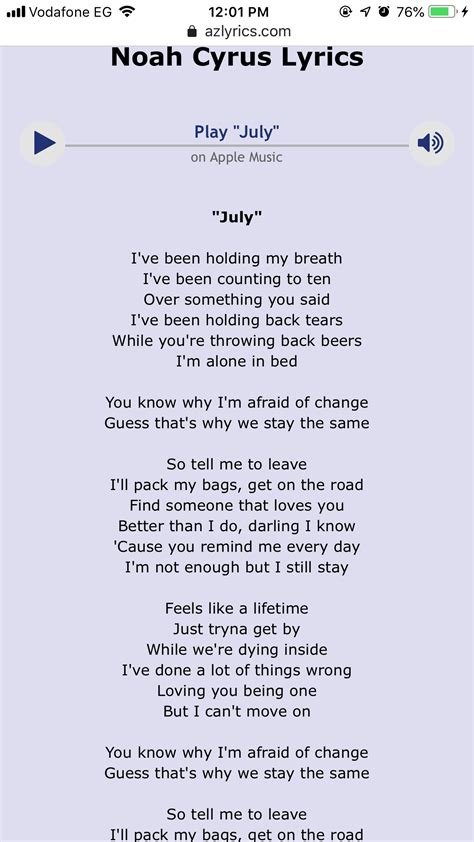 July - Noah Cyrus | July lyrics, Lyrics, Music lyrics