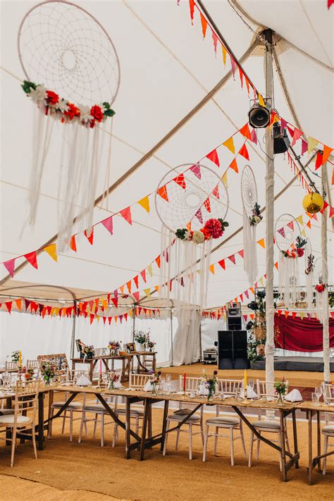 Colourful Bunting Wedding Decor for a Festival Themed Marquee Wedding | Festival themed wedding ...