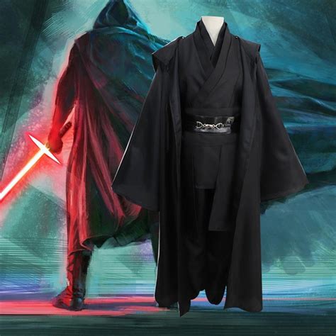 Jedi Costume Adult Men Jedi Hooded Robe Tunic Belt Outfit Cosplay Cloak ...