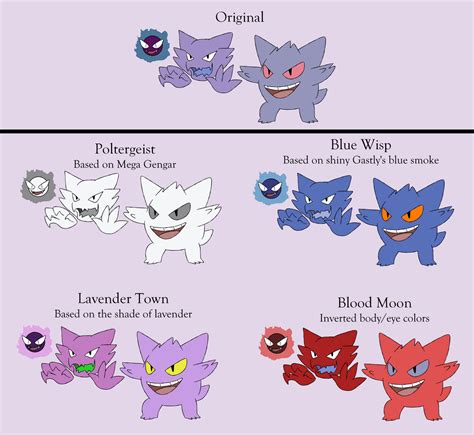 Pokemon - Gastly Line Shiny Variations by OhSoComical on DeviantArt