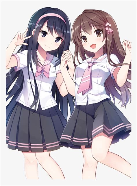 Beautiful Anime Girl, Pretty Anime Girl, Kawaii Anime - 2 Anime Best Friends - 751x1063 PNG ...