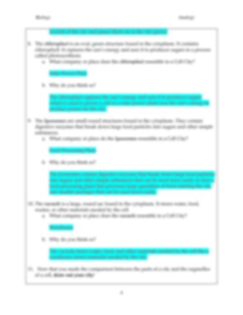 SOLUTION: Cell city worksheet answer key - Studypool