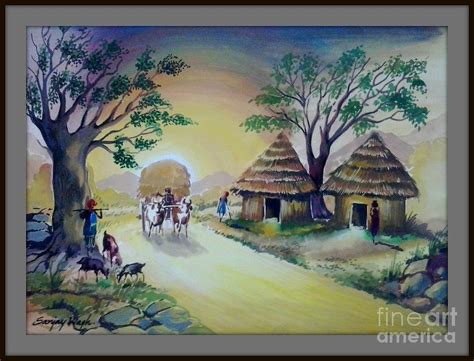 Village Life- Poster Colour Painting Painting by Sanjay Wagh - Fine Art ...