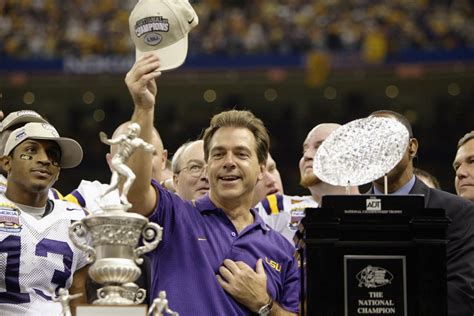 Nick Saban immediately following all seven national championships