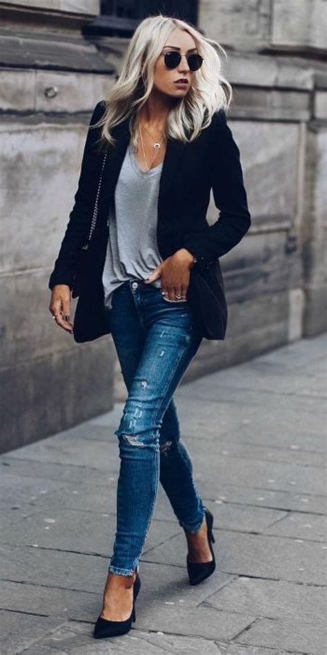 Stylish navy blazer summer outfits to wear at work pairing with Jeans – Denim Outfits 2019 on ...