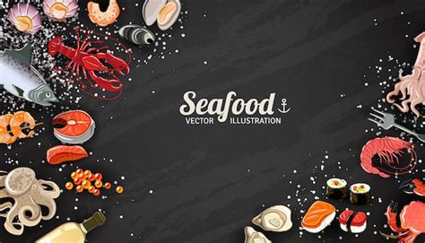 Free Vector | Seafood background with fish prawns and sushi delicacy illustration