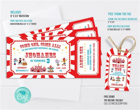 Carnival Ticket Birthday Invitation Circus Ticket Invitation - Etsy