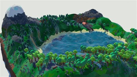 low poly terrain island with trees and lake 3D model 3D printable | CGTrader