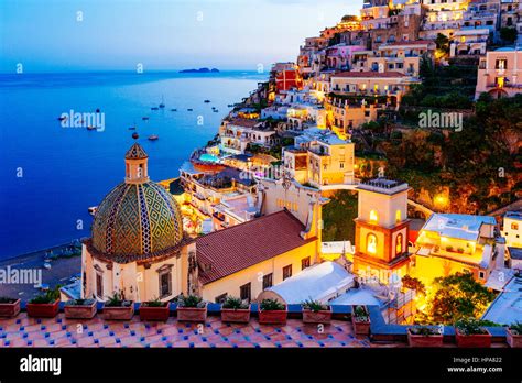 Positano, Amalfi Coast, Campania, Sorrento, Italy. View of the town and ...