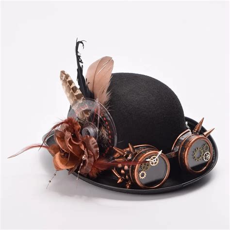 1pc Vintage Steampunk Hat Feathers Gear Glasses Gothic Hat Victorian ...