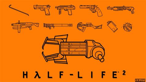 Half Life 2 weapon illustration with text overlay, Half-Life 2, Valve Corporation, video games ...