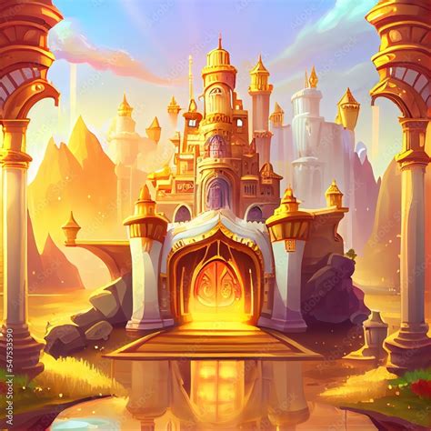 Golden Palace. Golden City. Castle Interior. Fiction Backdrop. Children Backdrop. Concept Art ...