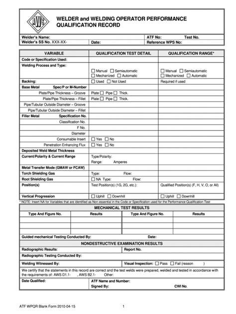 welder welding operator or tack welder qualification test welders log book template doc | Report ...