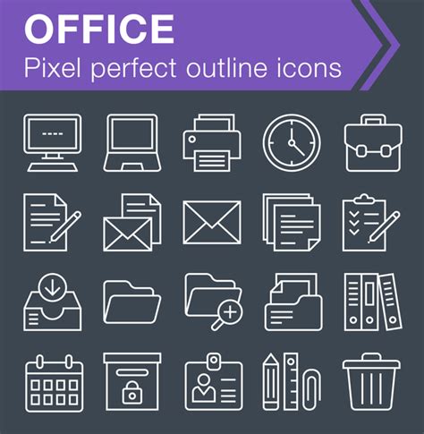 Office outline icons set free download