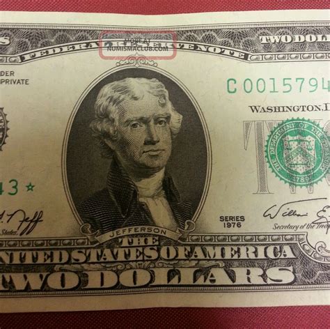 Vintage Rare Crisp $2 Two Dollar Bill 1976 Low Number Star Note Frn Us