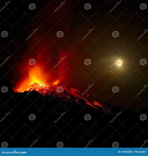 Mt Stromboli by Night 1 stock image. Image of fume, stromboli - 21855385