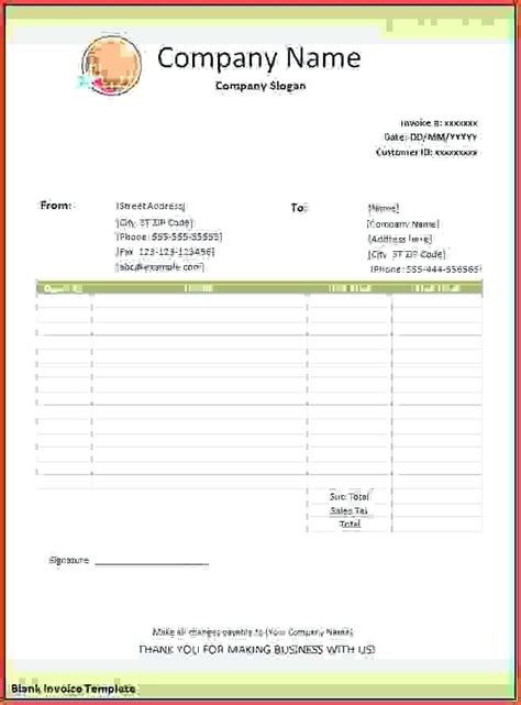 Free Blank Invoice Template for Excel