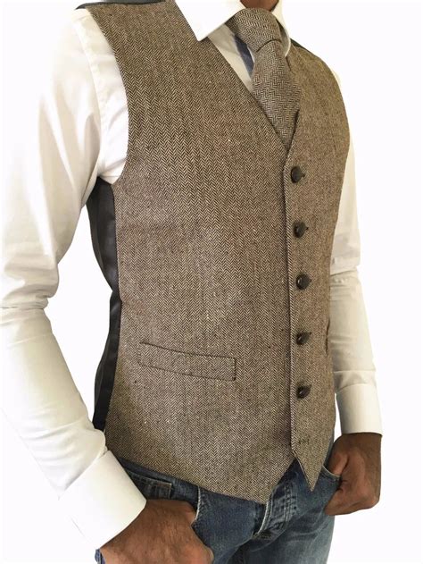 Tweed Vintage Rustic Wedding Vest MENS WOOL HERRINGBONE BROWN TWEED ...