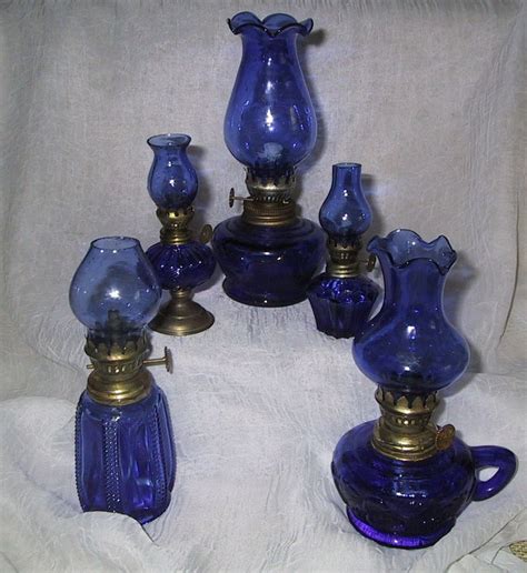 5 Vintage cobalt blue glass miniature oil lamps Instant collection | Cobalt Blue Glass I Love ...