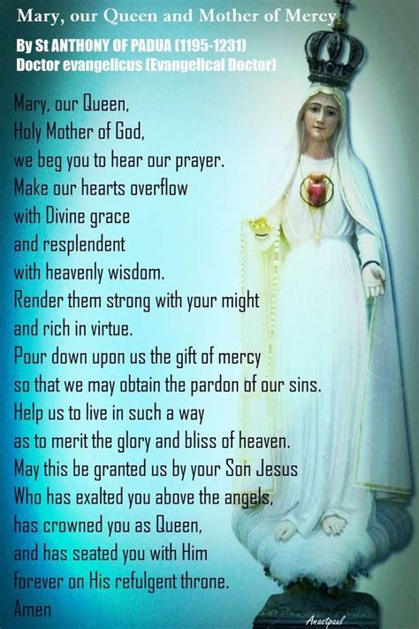 Mary, our Queen and Mother of Mercy in 2020 | Prayers to mary, Novena prayers, Saint anthony of ...