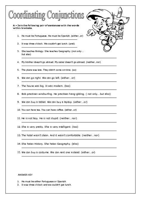 Conjunctions Exercises Grade 4