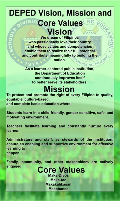 Deped Vision Mission and Core Values – Quality Policy | DEPED Aurora