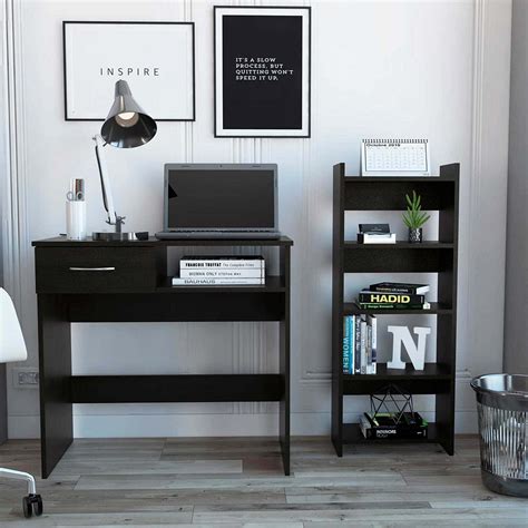 Mod Black Desk Bookshelf Set