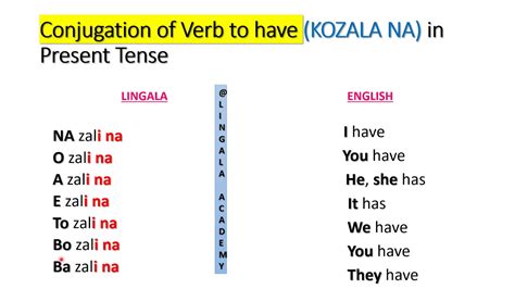 Conjugation of the verb TO HAVE in LINGALA - YouTube