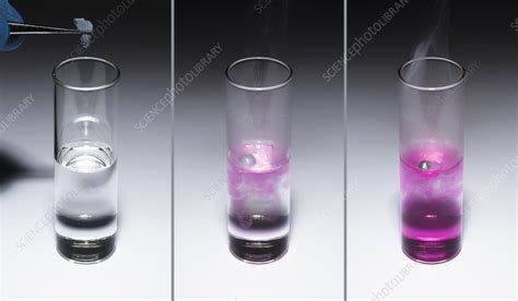 Potassium reacts with water - Stock Image - C055/5573 - Science Photo Library