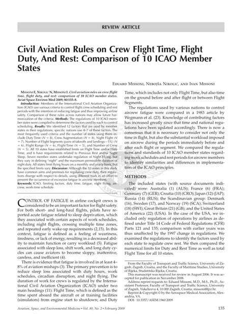 (PDF) Civil Aviation Rules on Crew Flight Time, Flight Duty, And Rest: Comparison of 10 ICAO ...