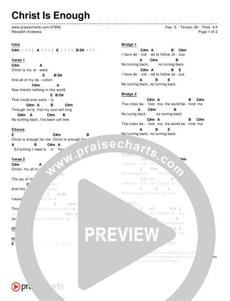 Christ Is Enough Chords PDF (Meredith Andrews) - PraiseCharts