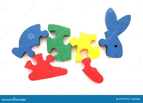 Colorful Wooden Rabbit Puzzle Toy Stock Image - Image of green, yellow: 22757213