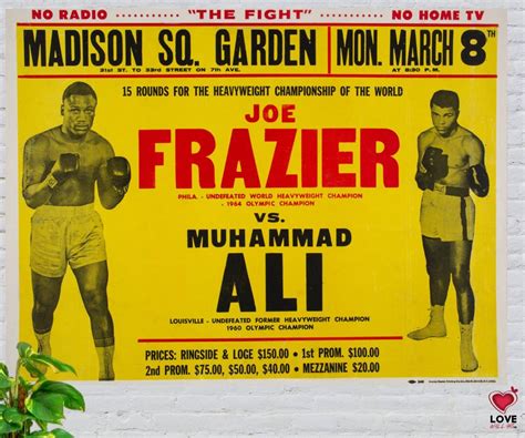 Joe Frazier Vs Mohammad Ali "Fight Of The Century" 1971 Boxing Poster Madison Square Garden ...