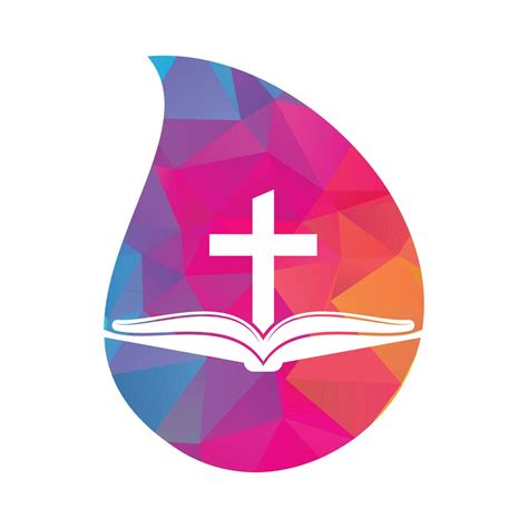 Book church drop shape concept logo design icon. Bible Church logo design vector. Cross and Holy ...