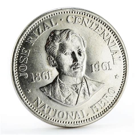 Philippines 1 peso National Hero Jose Rizal silver coin 1961 | Coinsberg